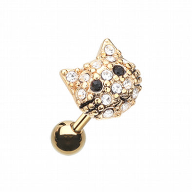 Golden Kitty Multi-Gem Cartilage Tragus Earring-WildKlass Jewelry