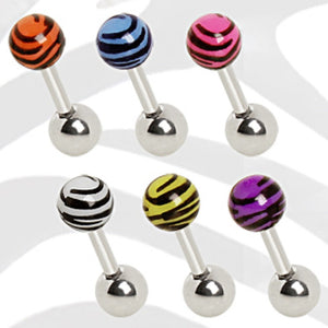 316L Surgical Steel Cartilage Earring with Zebra Print UV Ball-WildKlass Jewelry