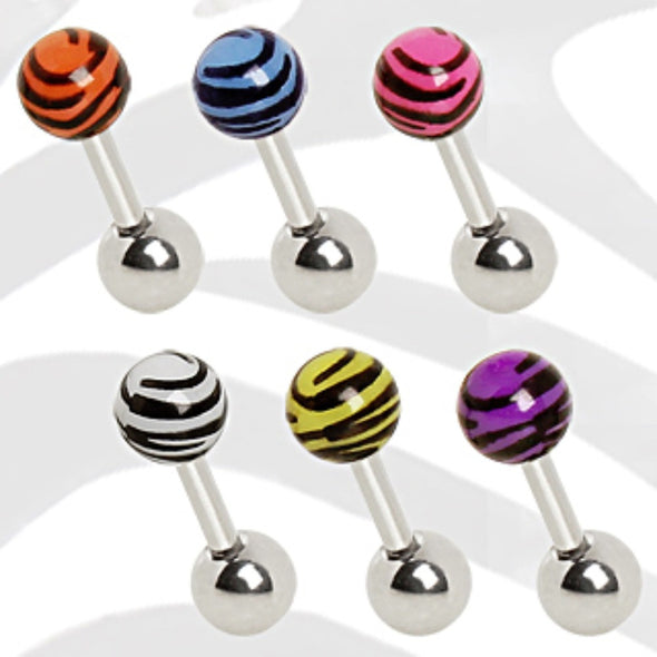 316L Surgical Steel Cartilage Earring with Zebra Print UV Ball-WildKlass Jewelry