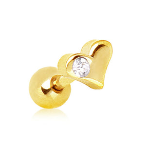 Gold Plated Heart Cartilage Earring with Clear Gem-WildKlass Jewelry
