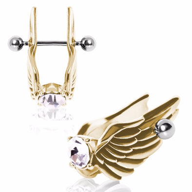 Gold-Plated Feathered Angel Wings with Gem Cartilage Earring-WildKlass Jewelry