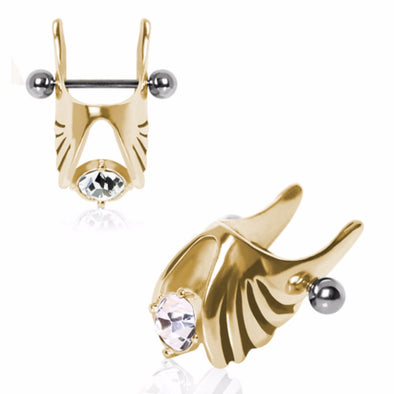 Gold-Plated Winged Cartilage Earring with Gem-WildKlass Jewelry