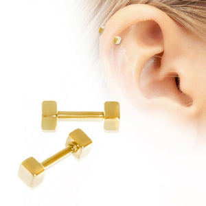 Gold Plated Cubed Cartilage Earring-WildKlass Jewelry
