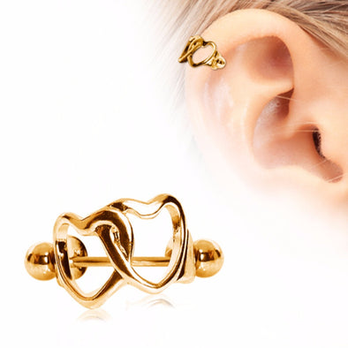 Gold Plated Interlocked Hearts Cartilage Cuff-WildKlass Jewelry