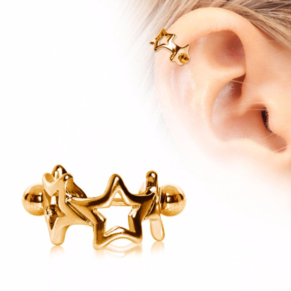 Gold Plated Four Star Cartilage Cuff-WildKlass Jewelry