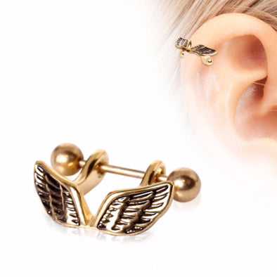 Gold Plated Angel Wing Cartilage Cuff-WildKlass Jewelry