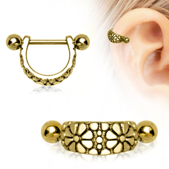 Gold Plated Daisy Ear Cuff Cartilage Earring-WildKlass Jewelry