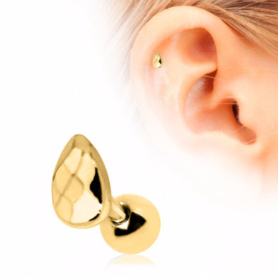 Gold Plated Faceted Teardrop Cartilage Earring-WildKlass Jewelry