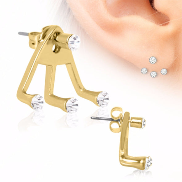 Gold Plated ?Trident Triple? Round CZ Earring-WildKlass Jewelry