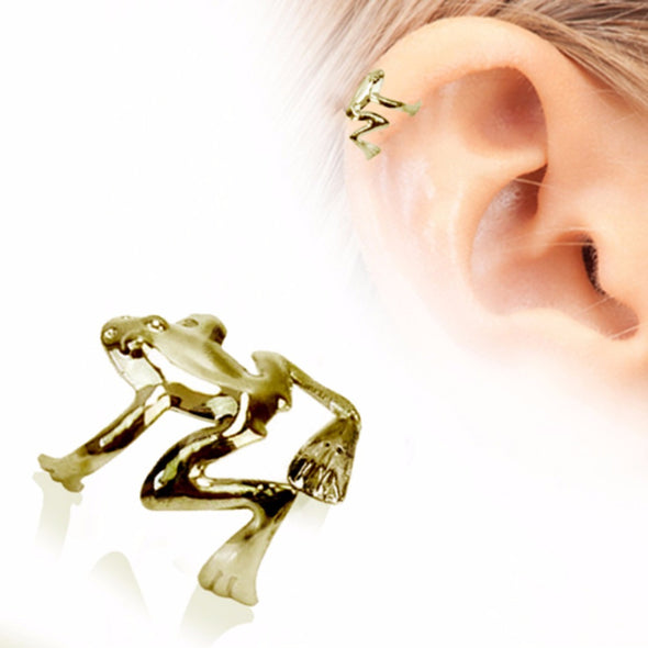 Antique Gold Plated Tree Frog Fake Cartilage Ear Cuff-WildKlass Jewelry