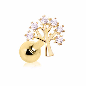 Gold Plated Jeweled Tree of Life Cartilage Earring-WildKlass Jewelry