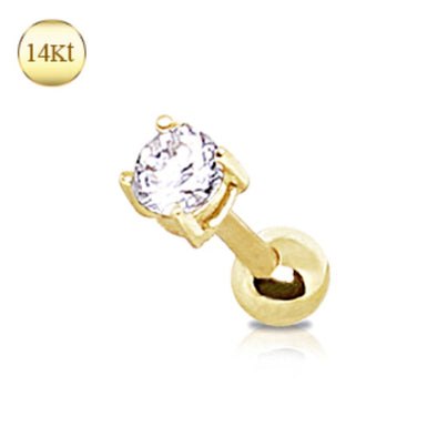 14Kt Yellow Gold Clear Prong Set CZ Cartilage Earring-WildKlass Jewelry