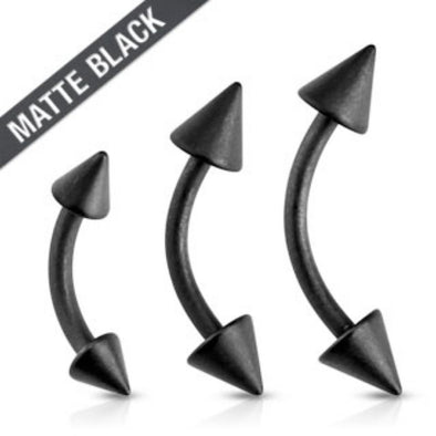Matte Black IP Spike Ends 316L Surgical Steel WildKlass Eyebrow Curve WildKlass Barbell WildKlass Barbell 120pc Pack (20 Pcs x 6 Sizes)-WildKlass Jewelry