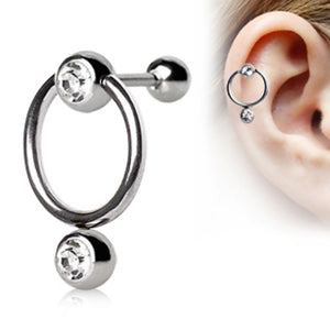 316L Surgical Steel Cartilage Ring with Double Gem Balls Captive Bead Ring-WildKlass Jewelry