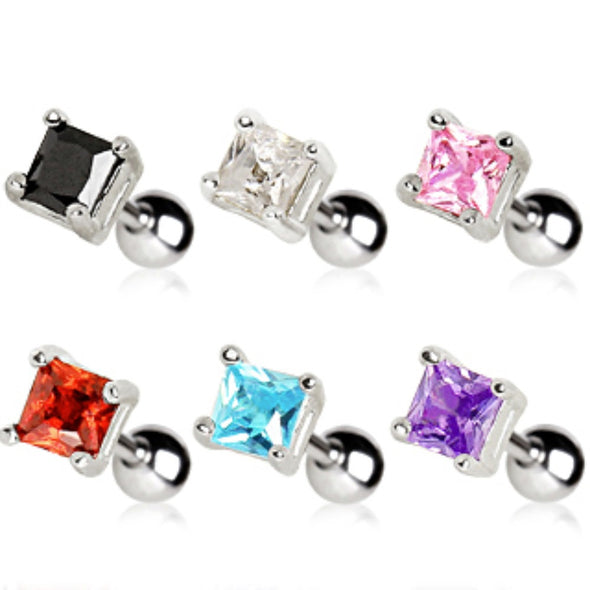 316L Surgical Steel Prong Set 4mm Square CZ Cartilage Earring-WildKlass Jewelry