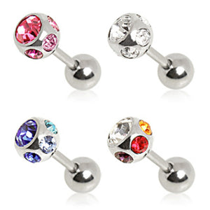 316L Surgical Steel Cartilage Earring with Multi Gem Ball-WildKlass Jewelry