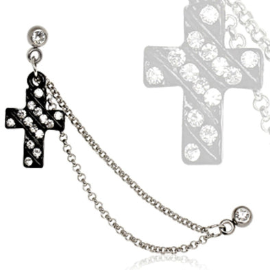 316L Surgical Steel Chained Cross Cartilage Earring-WildKlass Jewelry