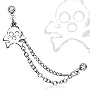 316L Surgical Steel Chained Cartilage Earring with a Skull-WildKlass Jewelry