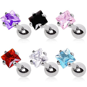 316L Surgical Steel Prong Set Square CZ Cartilage Earring-WildKlass Jewelry