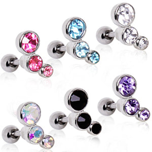 316L Surgical Steel Triple Round CZ Cartilage Earring-WildKlass Jewelry