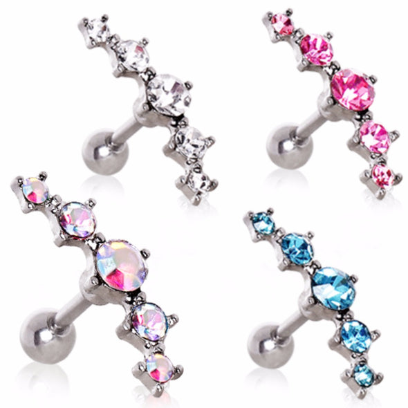 316L Surgical Steel Curved Five CZ Cartilage Earring-WildKlass Jewelry