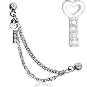 316L Surgical Steel Double Chained Cartilage Earring with Key-WildKlass Jewelry