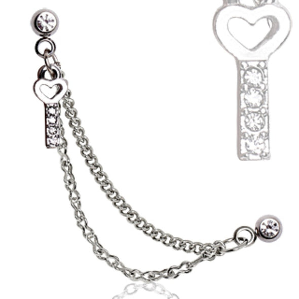 316L Surgical Steel Double Chained Cartilage Earring with Key-WildKlass Jewelry