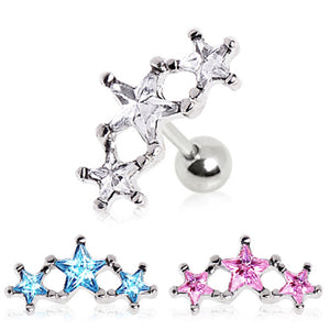 316L Surgical Steel Triple Star Cartilage Earring-WildKlass Jewelry