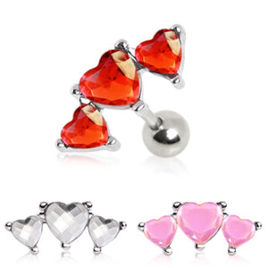 316L Surgical Steel Triple Heart Cartilage Earring-WildKlass Jewelry