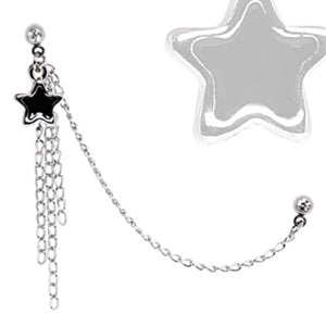 316L Surgical Steel Multi Chained Cartilage Earring with Black Star Dangle-WildKlass Jewelry