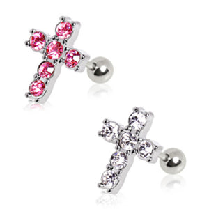 316L Surgical Steel Multi CZ Cross Stud Cartilage Earring-WildKlass Jewelry