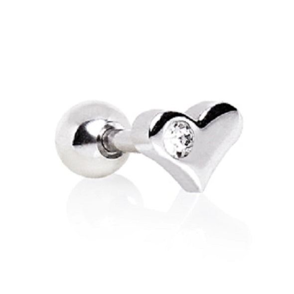 316L Surgical Steel Heart Cartilage Earring with Clear Gem-WildKlass Jewelry