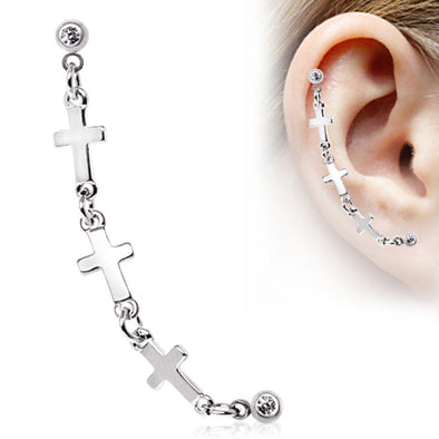 316L Surgical Steel Triple Cross Cartilage Earring-WildKlass Jewelry