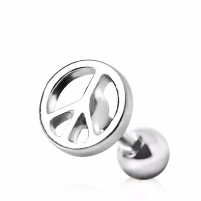 316L Surgical Steel Cartilage Earring with Peace Sign-WildKlass Jewelry