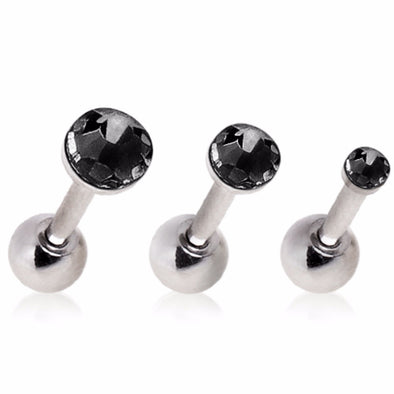 316L Surgical Steel Cartilage Earring with Black Gem-WildKlass Jewelry