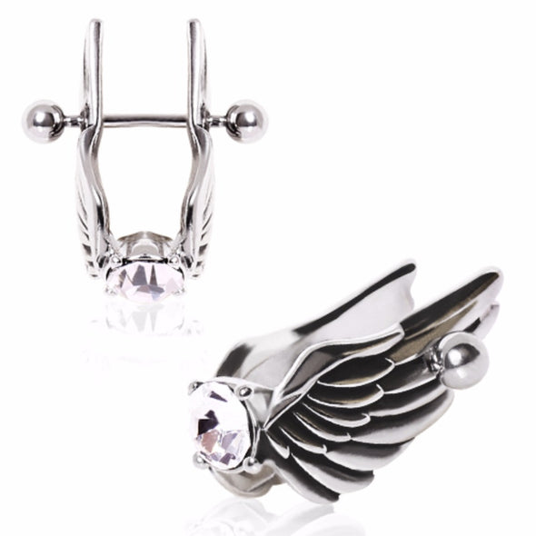 316L Surgical Steel Feathered Angel Wings with Gem Cartilage Earring-WildKlass Jewelry