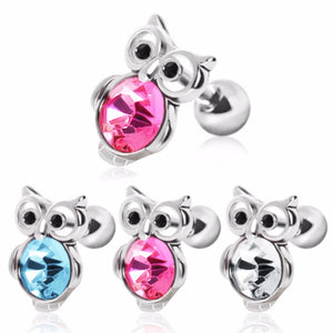 316L Surgical Steel Cute Owl with Gemmed Belly Cartilage Earring-WildKlass Jewelry