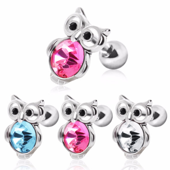 316L Surgical Steel Cute Owl with Gemmed Belly Cartilage Earring-WildKlass Jewelry