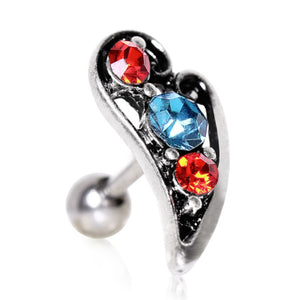 316L Surgical Steel Ornate Leaf Gemmed Cartilage Earring-WildKlass Jewelry