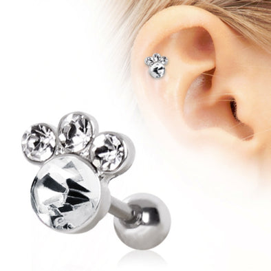 316L Surgical Steel Gemmed Animal Paw Cartilage Earring-WildKlass Jewelry