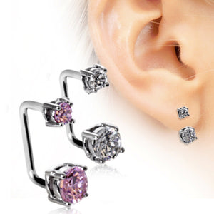 316L Surgical Steel Loop Cartilage Earring with Round CZ-WildKlass Jewelry