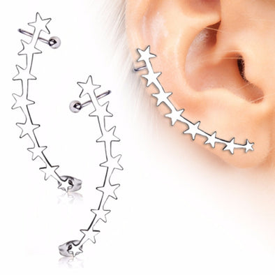 316L Surgical Steel Descending Stars Crescent Cartilage Earring-WildKlass Jewelry