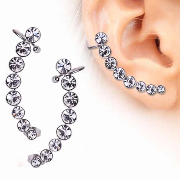 316L Surgical Steel Descending Gems Crescent Cartilage Earring-WildKlass Jewelry