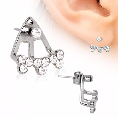 316L Stainless Steel Multi-CZ ?Trident Triple? Earring-WildKlass Jewelry
