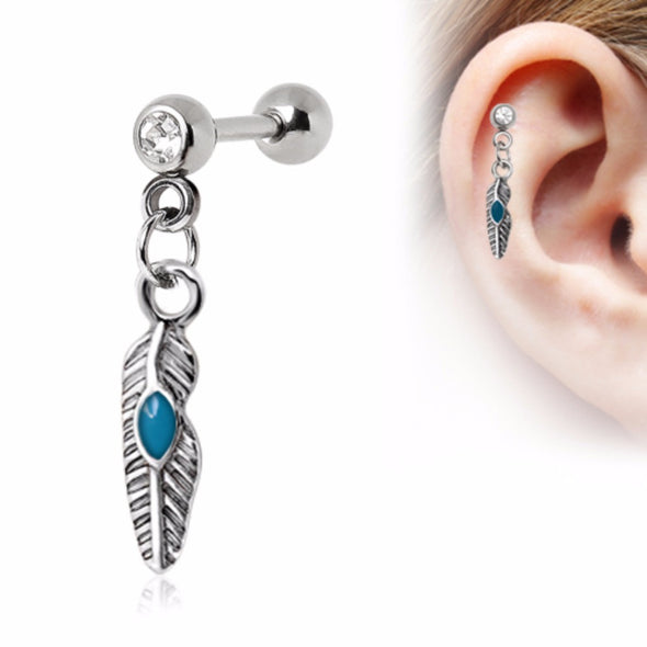 316L Stainless Steel Tribal Feather Cartilage Earring-WildKlass Jewelry