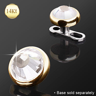 14Kt Yellow Gold Flat Dermal Top with Clear CZ-WildKlass Jewelry