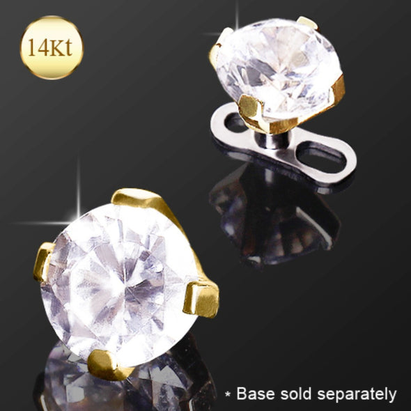 14Kt Yellow Gold Prong Set Clear CZ Dermal Top-WildKlass Jewelry