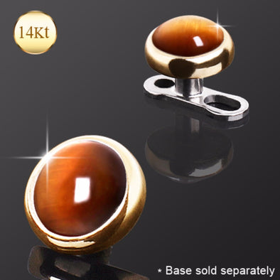 14Kt Yellow Gold Round Dermal Top with Tiger Eye Stone-WildKlass Jewelry