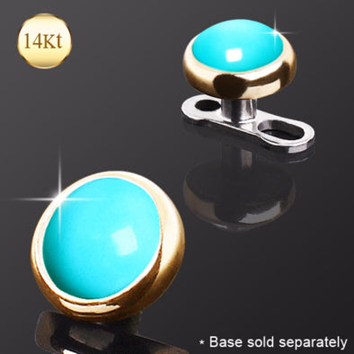 14Kt Yellow Gold Round Dermal Top with Turquoise Color Stone-WildKlass Jewelry