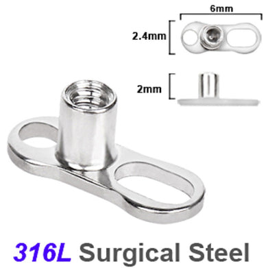 316L Surgical Steel Dermal Anchor - 2 Hole / 2mm Rise-WildKlass Jewelry